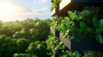 Fototapeta premium Lush Green Vertical Garden on Modern Building Exterior