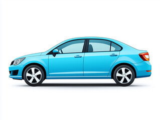 Fototapeta premium Sleek blue sedan showcases modern design in a side view, highlighting its aerodynamic shape and stylish features