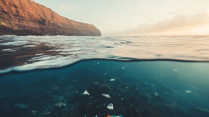 Underwater photo of plastic trash in the sea