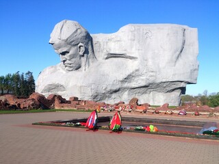 Brest, Belarus. The eternal fire and Main Monument Bravery in War Memorial Complex Brest...