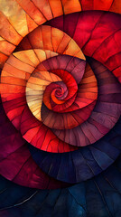 Fototapeta premium Vivid Abstract Spiral Design: Colorful Red, Orange, Yellow, Blue, and Purple Patterns with Smooth Textures and Geometric Layers for Contemporary Artistic Backdrops and Eye-catching Wallpaper