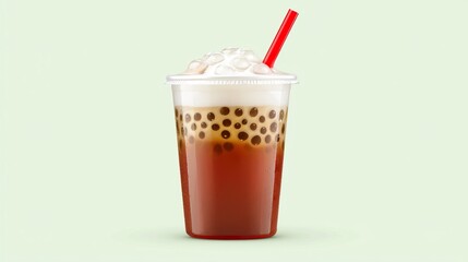 Refreshing Bubble Tea Drink with Creamy Topping on Light Background