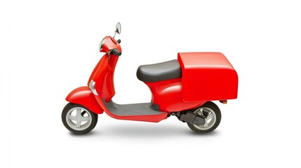 Red Delivery Scooter for Food Transport on White Background