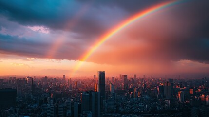 Cityscape Sunset Rainbow Dramatic Urban View