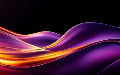 Fototapeta premium A vibrant abstract image featuring flowing waves of purple and orange against a dark background, evoking a sense of movement and depth.