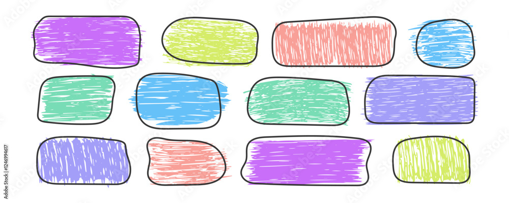 Poster playful set of sketchy frames in vibrant colors. decorative scribble rectangle shapes. child doodle 