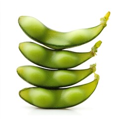 Fresh Green Edamame in Four Pod Arrangement Side View Display