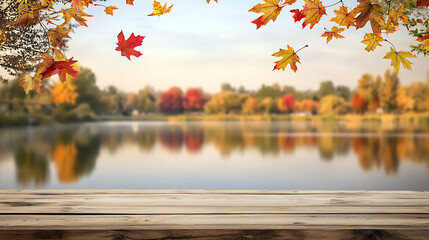 Obraz premium A beautiful autumn scene with a lake and trees