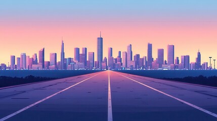 Fototapeta premium City Skyline Background with Concrete Road, Illustration for Business Presentation Templates