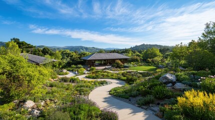 Mindful walking experience wellness retreat tranquil garden setting nature-focused environment serene viewpoint inner connection cultivation