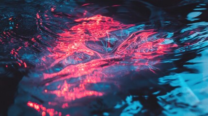Abstract reflections of neon light on water surface