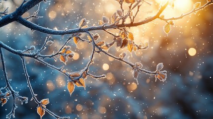 Winter forest under a blanket of snow, with sparkling, frost-covered tree branches