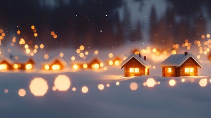Fototapeta premium Magical Winter Village at Night Snow Covered Houses with