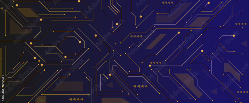 Poster Vector technology lines circuit and dots on blue engineering technology concept vector panorama background.