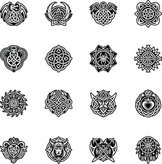 Collection of Pagan Symbols Glyph Style Icons
