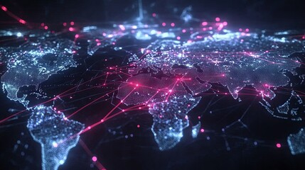Fototapeta premium World map, network connectivity, data exchange and telecommunication