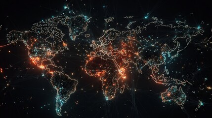 World map, network connectivity, data exchange and telecommunication