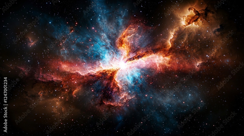 Poster cosmic explosion of light creating a swirling galaxy in space digital art celestial environment vibr