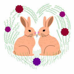 Cute Rabbits in Heart with Flowers  sticker