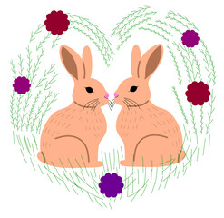 Cute Rabbits in Heart with Flowers  sticker