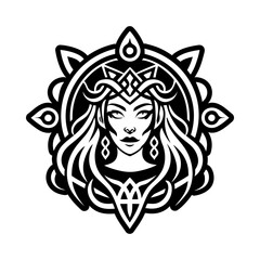 A solid style icon of maiden symbol
