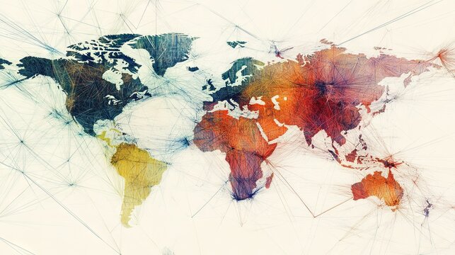 World map, network connectivity, data exchange and telecommunication