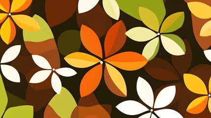 70s retro groovy floral pattern in shades of orange, brown, green, and yellow

