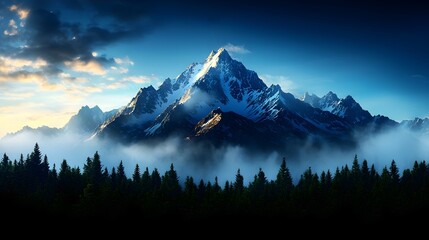 Majestic Snowcapped Mountain Peak at Dawn