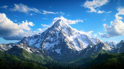 Obraz premium Majestic Snowcapped Mountain Peak under Blue Sky
