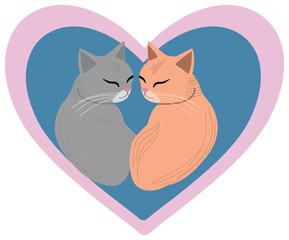 Illustration of Loving Cats in Heart Shape  sticker