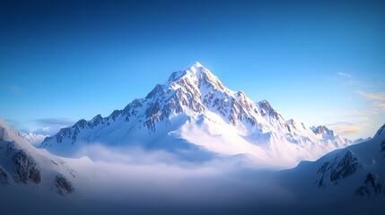 Obraz premium Majestic Snowy Mountain Peak Under a Clear Blue Sky