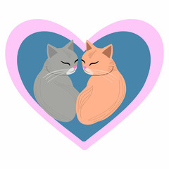 Illustration of Loving Cats in Heart Shape  sticker
