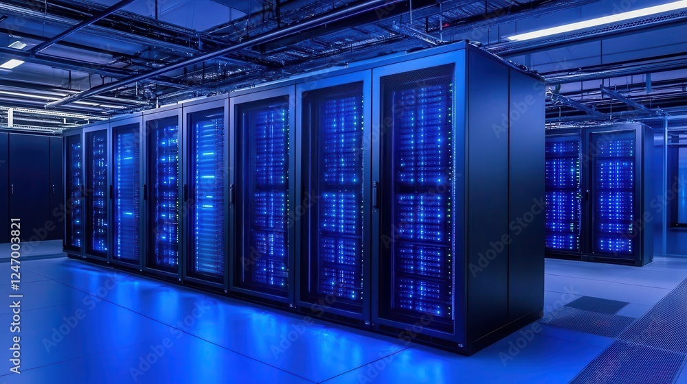 Aufkleber high-tech server room featuring cloud hosting and big data technology concepts
