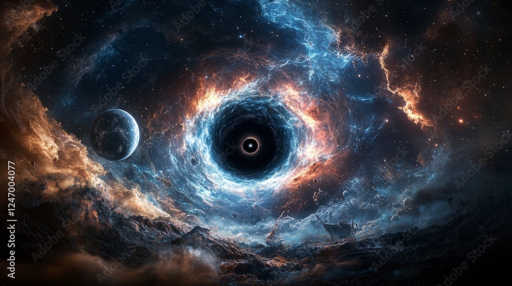 Aufkleber exploring the cosmic gateway a swirling black hole in space digital art stellar environment awe-insp