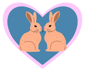 Cute Rabbits in Heart Shape Illustration  sticker