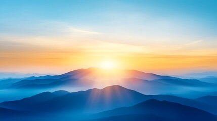 Obraz premium Majestic Sunrise Over Misty Blue Mountains