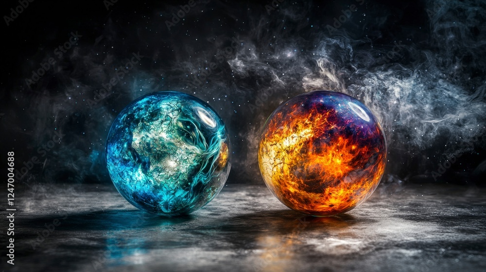 Poster Breathing planets in vibrant pulsating colors cosmic realm digital art ethereal space dynamic viewpoint visual concept