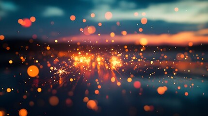 Magical Sparkling Lights Glimmering in the Nighttime Sky with Blurred Bokeh Effect