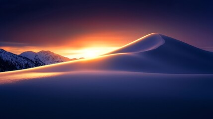 Majestic Sunset Over Snowy Mountain Peak