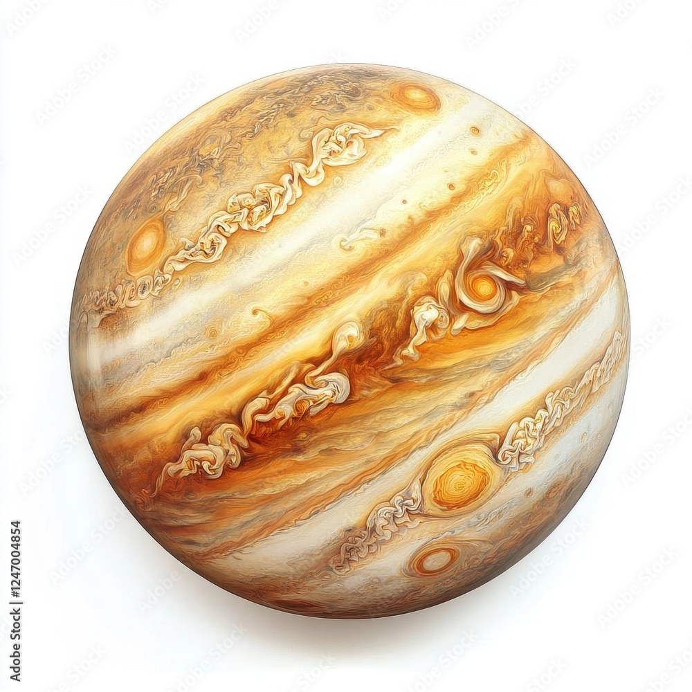 Poster jupiter planet floating on pure white background hyper-realistic space art with vivid details