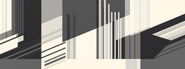 Black and gray background with diagonal lines, simple shapes
