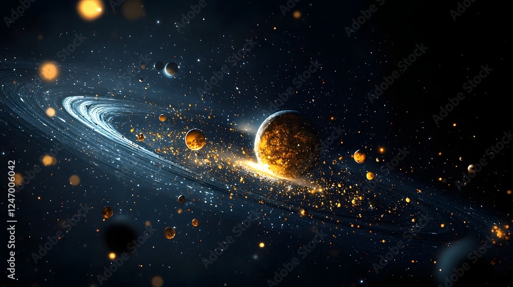 Wall mural a dazzling satellite dwarf galaxy orbiting the milky way with scattered star clusters creating an et