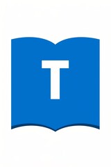 Obraz premium blue rectangular icon with the letter 'T' in white, placed on top of an open book