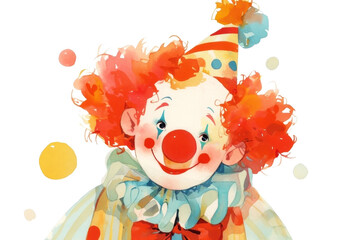 Naklejka premium Vibrant clown illustration bursting with color, featuring a joyful red-nosed clown