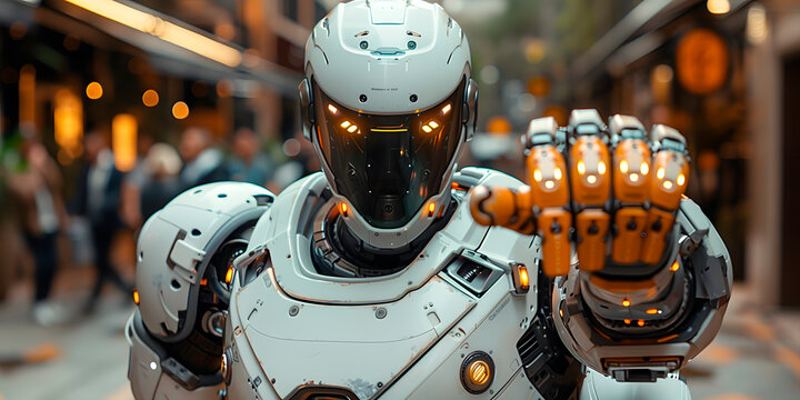 Robot humanoide de frente en medio de la calle