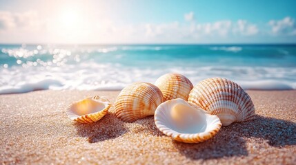 Seashells Beach Sunrise Ocean Waves Summer Vacation