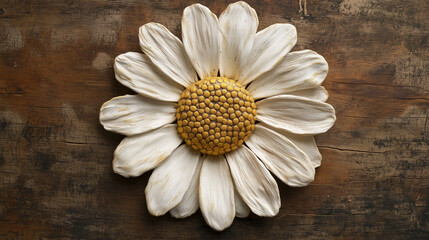 Obraz premium daisy flower on weathered wooden surface