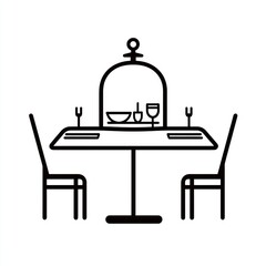 Formal dining setup for two with cover dome for event, food and drinks served