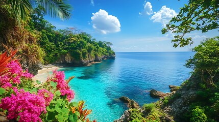 vibrant flowers thrive in a serene oasis of clear waters image