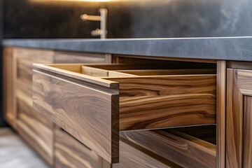 Modern wooden kitchen drawer with open design